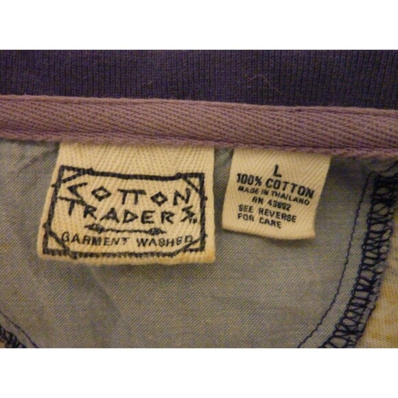 Cotton Traders Polo Style Cotton Shirt-Blue Leaf & Floral Design-sz L - Picture 4 of 4